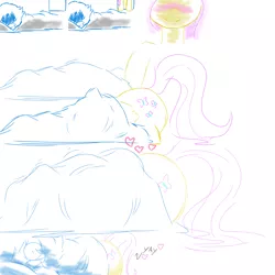 Size: 1100x1100 | Tagged: artist:gyigasn, bed, comic, derpibooru import, dialogue, fluttershy, flutterstalker, heart, human, human fetish, oc, oc:flyern, simple background, suggestive, white background