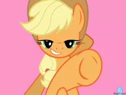 Size: 2222x1667 | Tagged: safe, artist:hooftastic, derpibooru import, applejack, earth pony, pony, cowboy hat, female, hat, hoof fetish, kicks mcgee, mare, misleading thumbnail, not what it looks like, pink background, show accurate, simple background, solo, underhoof