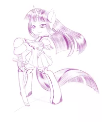 Size: 851x1000 | Tagged: safe, artist:dstears, derpibooru import, twilight sparkle, pony, bakuzan, bipedal, junketsu, kamui, kill la kill, monochrome, satsuki kiryuin