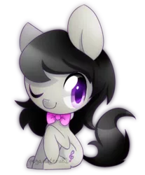 Size: 400x484 | Tagged: safe, artist:pegasisters82, derpibooru import, octavia melody, chibi, cute, simple background, sitting, solo, tavibetes, transparent background, wink
