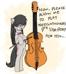 Size: 800x900 | Tagged: safe, artist:hewhoerasesmost, derpibooru import, octavia melody, pony, bipedal, cello, dialogue, musical instrument, pun, solo