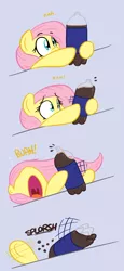 Size: 538x1172 | Tagged: safe, artist:shoutingisfun, derpibooru import, fluttershy, pegasus, pony, adorable distress, bebsi, clumsy, comic, cute, fail, female, horse problems, mare, nose in the air, open mouth, pepsi, shyabetes, soda