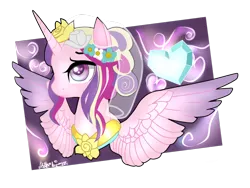 Size: 1024x768 | Tagged: safe, artist:sofilut, derpibooru import, princess cadance, crystal heart, heart eyes, solo, spread wings, wingding eyes