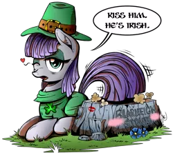 Size: 2537x2285 | Tagged: safe, artist:gray--day, derpibooru import, maud pie, earth pony, pony, blarney stone, clothes, female, hat, heart, mare, saint patrick's day, solo, wink