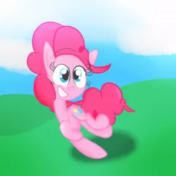 Size: 894x894 | Tagged: artist:mr-degration, cloud, cloudy, cute, derpibooru import, field, galloping, grass, grin, happy, looking at you, pinkie pie, running, safe, sky, smiling, solo, wide eyes
