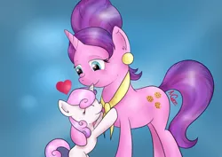 Size: 400x283 | Tagged: artist:cwossie, cookie crumbles, derpibooru import, heart, hug, mama cookie, mother and daughter, motherly, motherly love, safe, sweetie belle