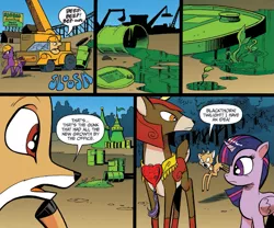 Size: 1037x864 | Tagged: bramble, bulldozer, derpibooru import, idw, rarity, safe, spike, spoiler:comic, spoiler:comic28