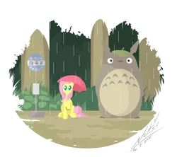 Size: 5400x4800 | Tagged: absurd resolution, anime, artist:natsu714, crossover, derpibooru import, fluttershy, my neighbor totoro, safe, totoro, umbrella