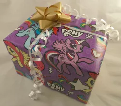 Size: 3193x2793 | Tagged: artist:gryphyn-bloodheart, custom, derpibooru import, gift wrap, gift wrapped, irl, photo, safe, toy, wrapping paper