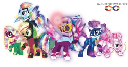 Size: 1024x540 | Tagged: alicorn, applejack, artist:infinitewarlock, crystallized, derpibooru import, fili-second, fluttershy, mane six, masked matter-horn, mistress marevelous, pinkie pie, power ponies, power ponies (episode), radiance, rainbow dash, rainbow power, rarity, saddle rager, safe, simple background, this isn't even my final form, transparent background, twilight sparkle, twilight sparkle (alicorn), zapp