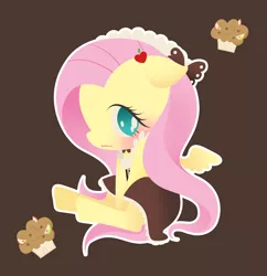 Size: 2791x2882 | Tagged: artist:catseyeart, blushing, bow, clothes, derpibooru import, dress, embarrassed, fluttermaid, fluttershy, food, hair bow, maid, muffin, part of a set, pixiv, safe, solo