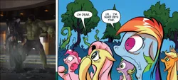 Size: 1250x565 | Tagged: applejack, derpibooru import, exploitable meme, fluttershy, idw, loki, meme, pinkie pie, rainbow dash, safe, spike, spoiler:comic, spoiler:comic28, the avengers, the incredible hulk