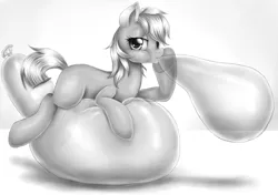Size: 3700x2600 | Tagged: artist:evomanaphy, balloon, balloon fetish, blank flank, derpibooru import, female, grayscale, monochrome, oc, oc:ophelia, solo, solo female, suggestive, unofficial characters only
