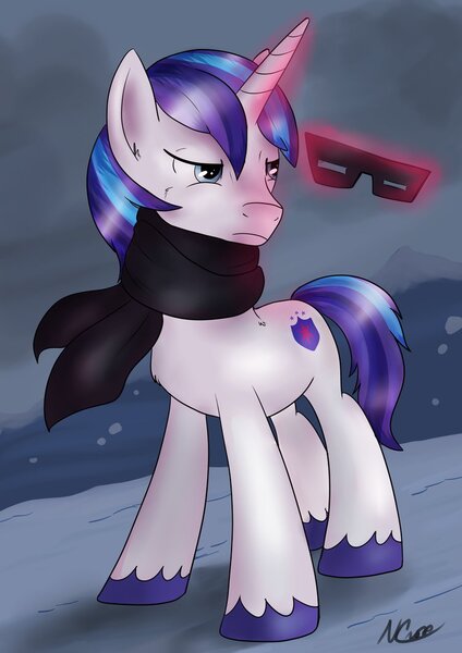 Size: 752x1063 | Tagged: artist:cwossie, clothes, crystal empire, derpibooru import, goggles, safe, scarf, shining armor, solo