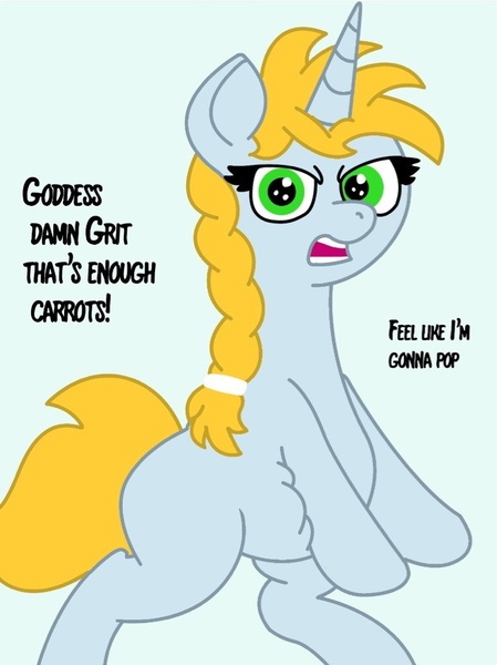 Size: 766x1024 | Tagged: suggestive, artist:commodus, derpibooru import, oc, oc:alloy shaper, unofficial characters only, pony, unicorn, fallout equestria, fallout equestria: wasteland economics, blank flank, chubby, female, solo, solo female
