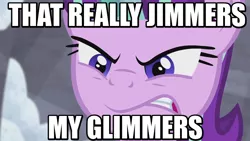 Size: 800x450 | Tagged: safe, derpibooru import, screencap, starlight glimmer, the cutie map, angry, caption, close-up, glare, gritted teeth, image macro, jimmies, meme, reaction image, solo