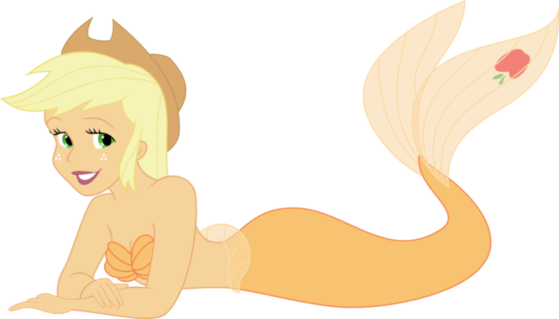 Size: 1024x585 | Tagged: safe, artist:kaylathehedgehog, derpibooru import, applejack, mermaid, equestria girls, cleavage, crossover, female, mermaid tail, mermaidized, midriff, seashell, seashell bra, species swap, the little mermaid