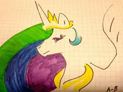 Size: 1024x770 | Tagged: artist:snow, derpibooru import, graph paper, princess celestia, safe, solo, traditional art