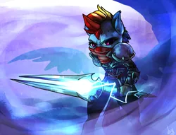 Size: 1250x956 | Tagged: anthro, armor, artist:atryl, bandana, clothes, derpibooru import, glare, lightning, rainbow dash, rogue, safe, solo, sword, thunderfury blessed blade of the windseeker, warcraft, weapon, world of warcraft