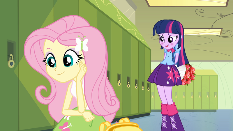 Size: 1920x1080 | Tagged: safe, derpibooru import, edit, edited screencap, screencap, fluttershy, twilight sparkle, twilight sparkle (alicorn), equestria girls, equestria girls (movie), blushing, bouquet, female, image, lesbian, png, rose, shipping, twishy