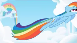 Size: 837x468 | Tagged: cloud, cloudy, derpibooru import, flying, great moments in animation, intro, opening, rainbow dash, safe, screencap, smear frame, solo, theme song, wat