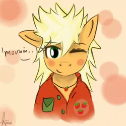 Size: 2000x2000 | Tagged: applejack, artist:kaine, bed mane, clothes, derpibooru import, doodle, messy mane, morning ponies, pajamas, safe, solo