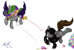 Size: 1128x768 | Tagged: safe, artist:frist44, derpibooru import, oc, unofficial characters only, bat pony, pony, commission, cupcake, fight, food fight