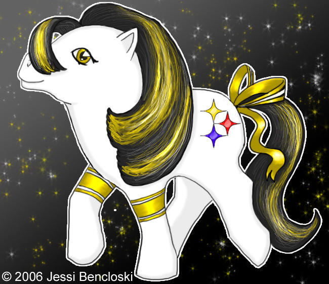 Size: 650x561 | Tagged: american football, artist:benwhoski, derpibooru import, g1, nfl, pittsburgh steelers, ponified, safe, tail bow