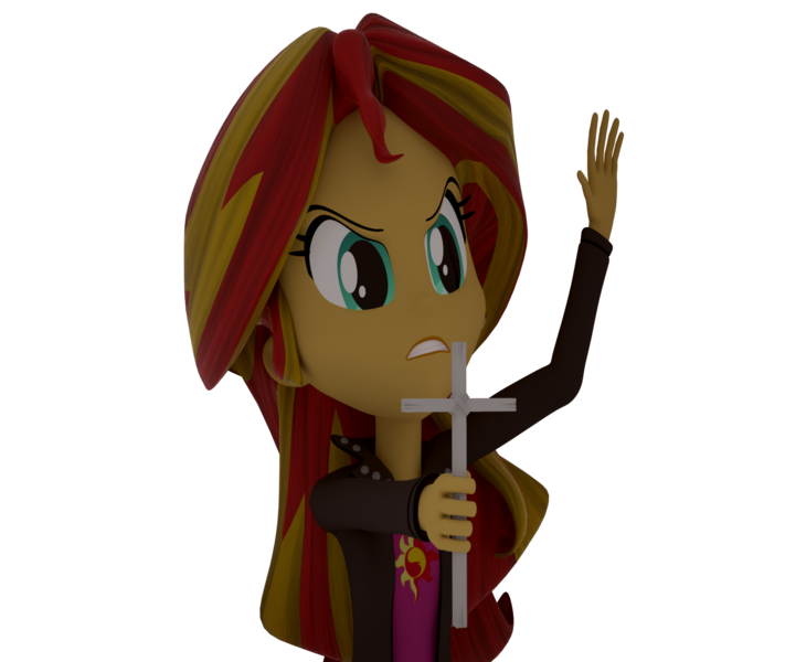 Size: 1280x1080 | Tagged: safe, artist:creatorofpony, derpibooru import, sunset shimmer, equestria girls, /mlp/, 3d, 3d model, blender, christian sunset shimmer, christianity, clothes, cross, crucifix, frown, jacket, religion, shirt, simple background, solo, the power of christ compels you, transparent background