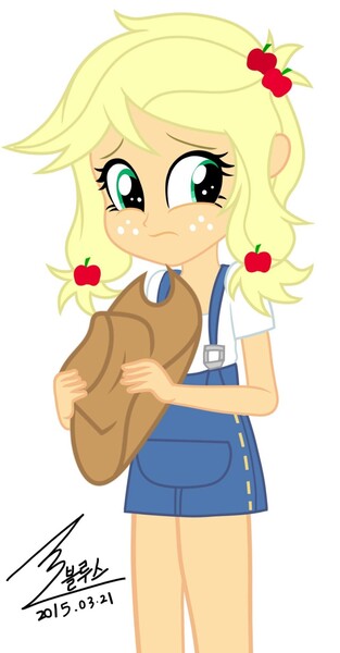 Size: 900x1724 | Tagged: safe, artist:bluse, derpibooru import, applejack, equestria girls, background removed, clothes, cute, dress, female, freckles, hat, jackabetes, overalls, show accurate, simple background, solo, white background, younger