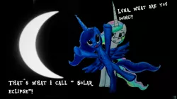 Size: 1024x576 | Tagged: alicorn eclipse, artist:lupiarts, catasterism, derpibooru import, eclipse, princess celestia, princess luna, safe, solar eclipse, spread wings, traditional art