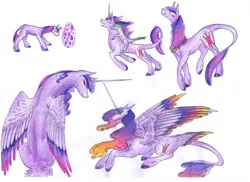 Size: 3508x2551 | Tagged: safe, artist:dawn22eagle, derpibooru import, spike, twilight sparkle, twilight sparkle (alicorn), alicorn, classical unicorn, pony, female, leonine tail, mare, tail feathers, traditional art