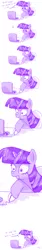 Size: 500x3000 | Tagged: dead source, safe, artist:artizluv, derpibooru import, twilight sparkle, pony, unicorn, comic, computer, crying, dialogue, dramatic zoom, female, laptop computer, mare, monochrome, reaction, reaction to own portrayal, shrunken pupils, simple background, solo, teary eyes, white background, zoom