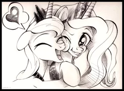Size: 3612x2655 | Tagged: artist:uminanimu, cute, derpibooru import, eyes closed, grayscale, grin, happy, heart, hug, lunabetes, lunadoodle, monochrome, nuzzling, open mouth, pictogram, princess celestia, princess luna, safe, sisters, smiling, snuggling, speech bubble, squishy cheeks, traditional art