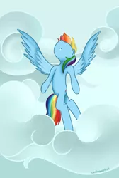 Size: 399x595 | Tagged: artist:cartoonartist, artist:senseijiufu, cloud, cloudy, derpibooru import, rainbow dash, safe, solo