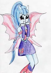 Size: 2088x3019 | Tagged: safe, artist:40kponyguy, derpibooru import, sonata dusk, equestria girls, rainbow rocks, cute, fin wings, ponied up, solo, sonatabetes, squee, traditional art, wings