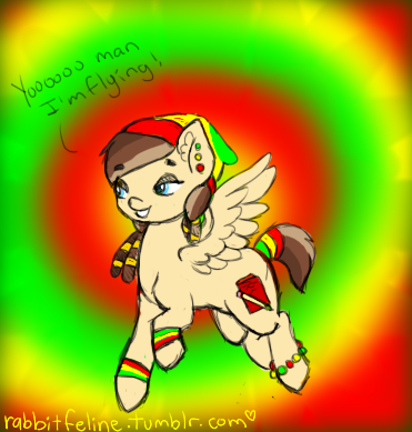 Size: 371x389 | Tagged: safe, artist:bunnycat, derpibooru import, oc, unofficial characters only, pegasus, pony, 420, bob marley, dreadlocks, dreads, drugs, female, followers, high, marijuana, needs more saturation, pot, rasta, request, thebunnyandbear, tumblr