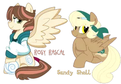 Size: 1370x959 | Tagged: artist:dbkit, bandana, clothes, derpibooru import, jacket, oc, oc:rosy rascal, oc:sandy shell, offspring, parent:derpy hooves, parent:hoops, parents:ditzyhoops, safe, simple background, sisters, tail wrap, transparent background, unofficial characters only