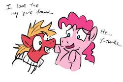 Size: 632x422 | Tagged: artist:jargon scott, big macintosh, breaking the fourth wall, bubble berry, crazy face, derpibooru import, dialogue, faic, macadamia, macareina, pinkie pie, rule 63, safe, straitjacket