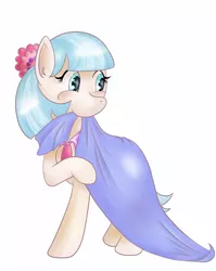 Size: 604x759 | Tagged: artist:cwossie, coco pommel, derpibooru import, fabric, nom, safe, simple background, solo, white background