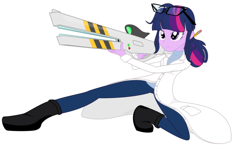 Size: 1750x1100 | Tagged: safe, artist:algoorthviking, derpibooru import, sci-twi, twilight sparkle, equestria girls, rainbow rocks, a certain scientific railgun, clothes, glasses, gun, lab coat, railgun, science, solo, weapon