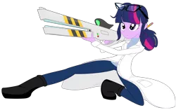 Size: 1750x1100 | Tagged: safe, artist:algoorthviking, derpibooru import, sci-twi, twilight sparkle, equestria girls, rainbow rocks, a certain scientific railgun, clothes, glasses, gun, lab coat, railgun, science, solo, weapon