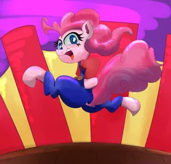 Size: 1800x1725 | Tagged: safe, artist:chrischin, derpibooru import, pinkie pie, pony, bipedal, clothes, cosplay, jumping, looking at you, mario, mario pie, solo, super mario bros.