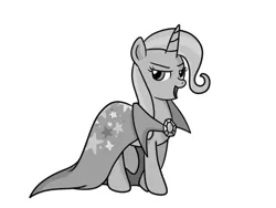 Size: 1280x960 | Tagged: safe, artist:cwossie, derpibooru import, trixie, pony, unicorn, cape, clothes, female, mare, monochrome, solo