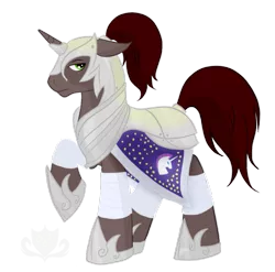 Size: 899x888 | Tagged: safe, artist:stagetechyart, derpibooru import, oc, oc:mana fall, unofficial characters only, pony, unicorn, armor, male, raised hoof, simple background, solo, stallion, transparent background, unicornia