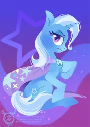 Size: 600x849 | Tagged: safe, artist:mmishee, derpibooru import, trixie, pony, unicorn, cutie mark, cutie mark background, female, hooves, horn, lineless, mare, sitting, solo