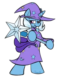 Size: 1200x1500 | Tagged: safe, artist:ramott, derpibooru import, trixie, pony, bipedal, cape, clothes, giant wand, hat, robe, simple background, smiling, solo, transparent background, trixie's cape, trixie's hat, vector, wand