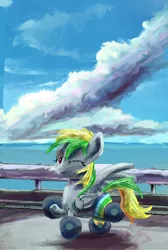 Size: 2585x3856 | Tagged: artist:owlvortex, derpibooru import, highway, looking at you, oc, oc:wheely bopper, original species, pose, safe, smiling, unofficial characters only, wheelpone, wink