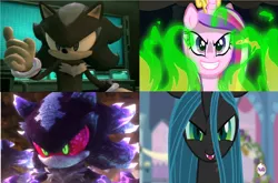 Size: 1024x676 | Tagged: a canterlot wedding, changeling, changeling queen, comparison, copy and paste, crossover, derpibooru import, edit, edited screencap, female, mephiles the dark, obligatory pony, princess cadance, queen chrysalis, safe, screencap, sonic 06, sonic the hedgehog (series)