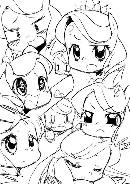 Size: 859x1214 | Tagged: artist:moka, cute, derpibooru import, diamondbetes, diamond tiara, grayscale, monochrome, safe